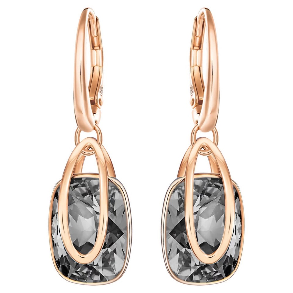 BNWOT Swarovski Drop Earrings in Smoky Topaz & Rose Gold. New Without Tags.